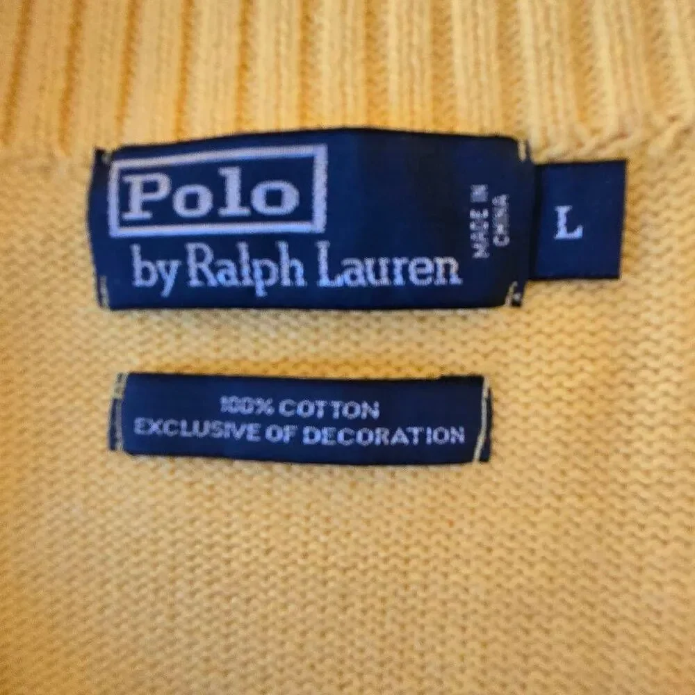 Polo Ralph Lauren Mens Quarter Zip Cotton Mock Neck Sweater Yellow Size Large